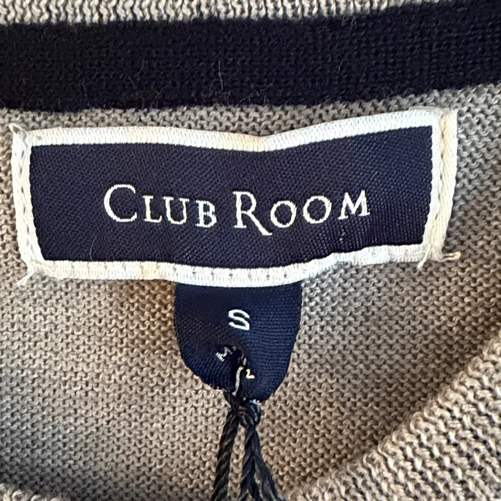 NWT Club‎ Room Men's Wool Blend Gray and Blue Striped Long Sleeve Sweater, small